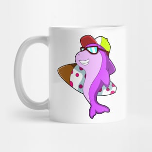 Dolphin as Surfer with Surfboard & Cap Mug